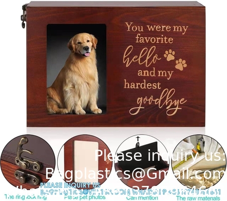 Urnes commémoratives pour animaux de compagnie pour cendres de chiens ou de chats, urnes de crémation funéraire en bois avec cadre photo, souvenir commémoratif