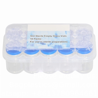 Flacons en verre stériles de 5 ml, 10 paquets Flacon vide stérile avec port d'injection auto-réparateur et capuchon à capuche, paquet stérile