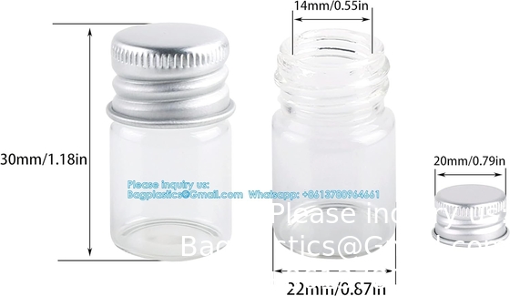 100 ensembles de petites bouteilles en verre avec capuchon en aluminium vis couvercles supérieurs 5 millilitres minuscules flacons bricolage artisanat stockage