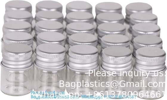 100 ensembles de petites bouteilles en verre avec capuchon en aluminium vis couvercles supérieurs 5 millilitres minuscules flacons bricolage artisanat stockage