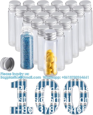 Bouteilles en verre avec bouchon en aluminium, pots en verre de petit rangement Bouteilles en verre Vials, perles Jars de rangement avec couvercles en aluminium
