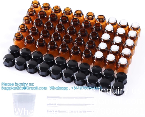 Bouteilles d'échantillons en verre d'huiles essentielles avec capuchon noir pour les huiles essentielles, les parfums et les produits chimiques de laboratoire