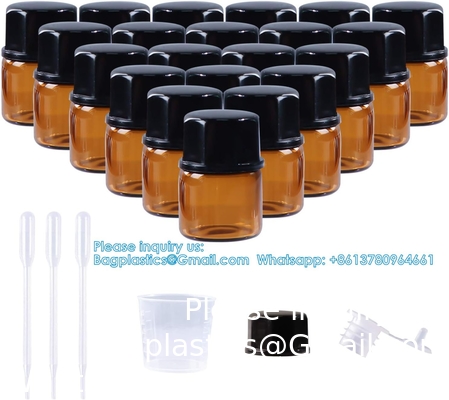Bouteilles d'échantillons en verre d'huiles essentielles avec capuchon noir pour les huiles essentielles, les parfums et les produits chimiques de laboratoire