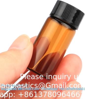 Bouteilles d'huile pour les huiles essentielles, 36 pcs 2 ml (5/8 Dram) Bouteilles en verre ambre, réducteurs d'orifice et capuchons noirs