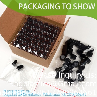 Bouteilles d'huile pour les huiles essentielles, 36 pcs 2 ml (5/8 Dram) Bouteilles en verre ambre, réducteurs d'orifice et capuchons noirs