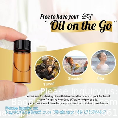 Bouteilles d'huile pour les huiles essentielles, 36 pcs 2 ml (5/8 Dram) Bouteilles en verre ambre, réducteurs d'orifice et capuchons noirs