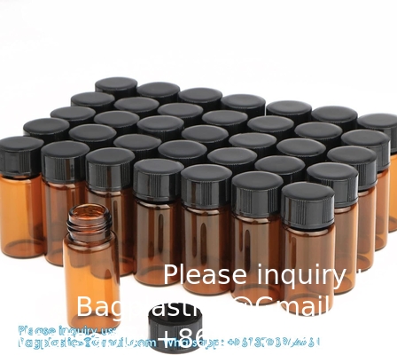 Bouteilles d'huile pour les huiles essentielles, 36 pcs 2 ml (5/8 Dram) Bouteilles en verre ambre, réducteurs d'orifice et capuchons noirs