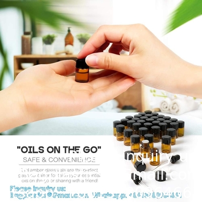 Bouteilles d'huile pour les huiles essentielles, 36 pcs 2 ml (5/8 Dram) Bouteilles en verre ambre, réducteurs d'orifice et capuchons noirs