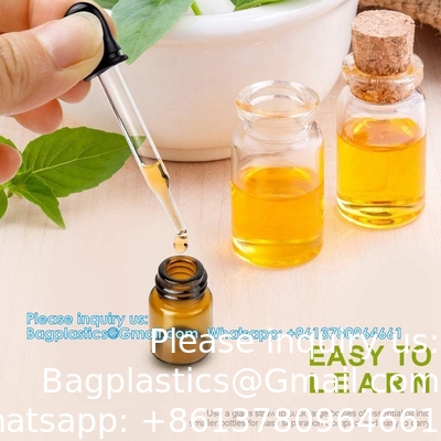 Bouteilles d'huile pour les huiles essentielles, 36 pcs 2 ml (5/8 Dram) Bouteilles en verre ambre, réducteurs d'orifice et capuchons noirs