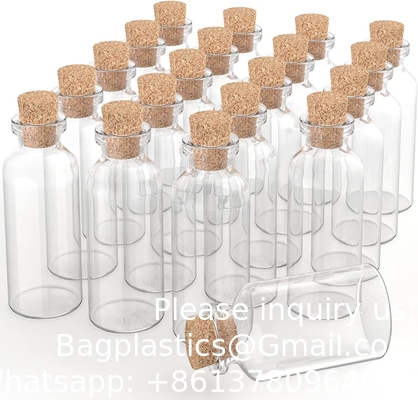 Bouteilles en verre mini-bouteilles en verre transparent Bouteilles en verre Favor Jars, Bouteilles de 100 ml avec couvercle en liège, Mini-Jars