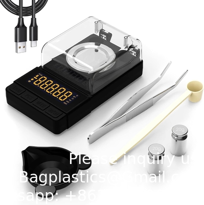 Échelle numérique de milligrammes 50g/0.001g, échelle compacte de Mg avec poids d'étalonnage de 20g et accessoires, échelle en poudre noire