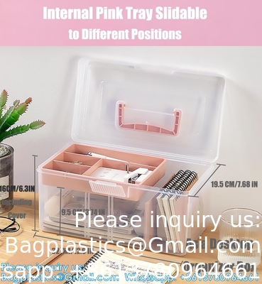 Boîte de rangement de fournitures de bureau Art &amp; Craft, boîte à coudre Organisateur grand avec une cloison de plateau amovible, portable