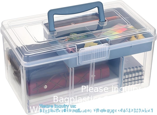 Boîte de séparation avec plateau amovible Boîte de rangement de papeterie polyvalente avec poignée Boîte de couture portable Artisanat