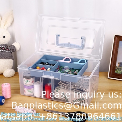 Boîte de séparation avec plateau amovible Boîte de rangement de papeterie polyvalente avec poignée Boîte de couture portable Artisanat