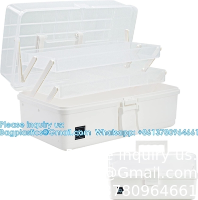 Boîte de rangement organisateur artisanal avec 3 couches, boîte à outils en plastique multifonctionnelle avec poignée pour la couture, le maquillage, la médecine