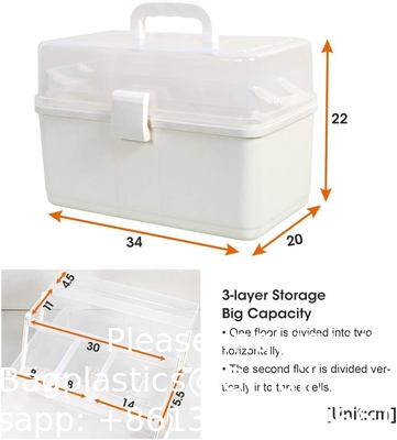 Boîte avec plateau pliable à 3 niveaux, organiseur d'outils portable, boîtier portable verrouillable pour les arts, l'artisanat, les cosmétiques