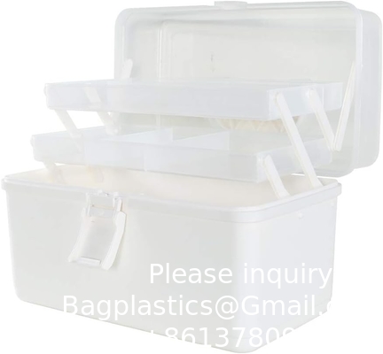 Boîte avec plateau pliable à 3 niveaux, organiseur d'outils portable, boîtier portable verrouillable pour les arts, l'artisanat, les cosmétiques