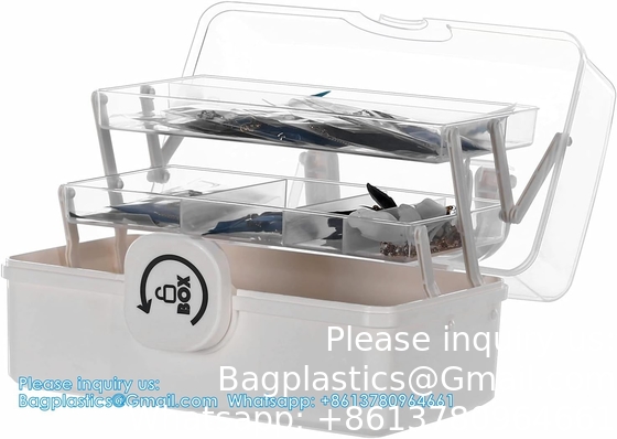 Boîte avec plateau pliable à 3 niveaux, organiseur d'outils portable, boîtier portable verrouillable pour les arts, l'artisanat, les cosmétiques