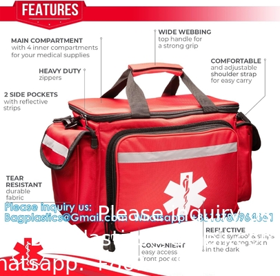 Sac médical de premiers soins professionnel rouge vide pour traumatisme, 15&quot;X10&quot;X9&quot;, porte-services pour les ambulanciers.