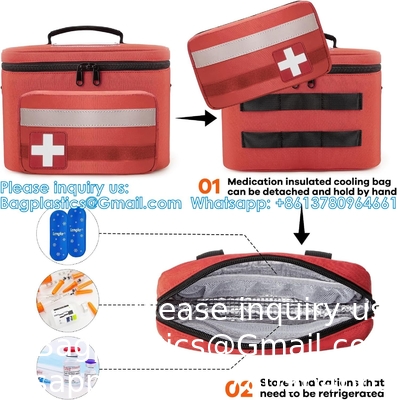 Sac de stockage de médicaments, organisateur de bouteilles de pilules avec sac de refroidissement de médicaments et petite poche, sac médical pour urgences