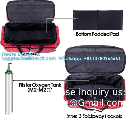 Sac médical d'urgence vide avec compartiment pour réservoir d'oxygène Sac de traumatologie pour premiers intervenants avec renforcement du fond B