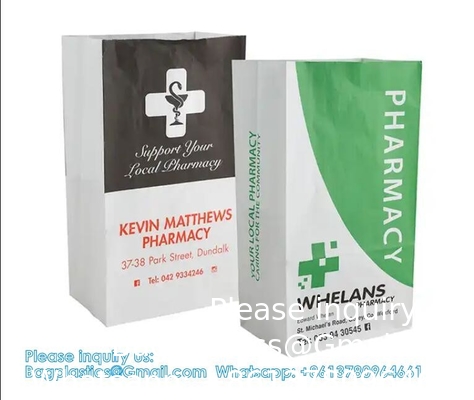 Sac de pharmacie, sac de prescription 8&quot; x 5&quot; x 17&quot; Sac de papier de pharmacie Contenant de médicaments, emballage de médicaments