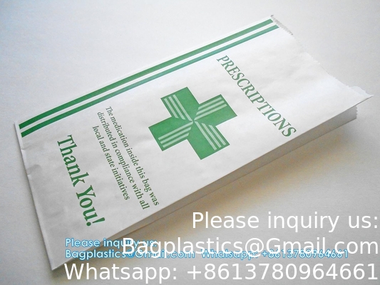 Sac de pharmacie, sac de prescription 8&quot; x 5&quot; x 17&quot; Sac de papier de pharmacie Contenant de médicaments, emballage de médicaments