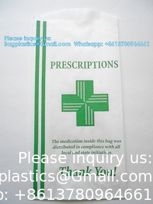 Sac de pharmacie, sac de prescription 8&quot; x 5&quot; x 17&quot; Sac de papier de pharmacie Contenant de médicaments, emballage de médicaments