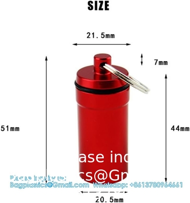 Organisateur de boîte à pilules en aluminium métallique avec porte-clés - bouteille de médecine extérieure porte-clés petit porte-médicaments de premiers secours