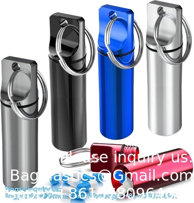 Organisateur de boîte à pilules en aluminium métallique avec porte-clés - bouteille de médecine extérieure porte-clés petit porte-médicaments de premiers secours