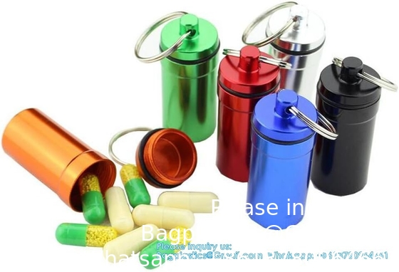 Porte-clés porte-pilule (5 paquets), en aluminium étanche Portable petit médicament de voyage bouteille boîtier boîte conteneur pour sac à main