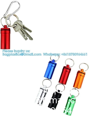 Porte-clés porte-pilule (5 paquets), en aluminium étanche Portable petit médicament de voyage bouteille boîtier boîte conteneur pour sac à main