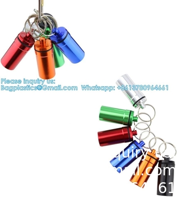 Porte-clés porte-pilule (5 paquets), en aluminium étanche Portable petit médicament de voyage bouteille boîtier boîte conteneur pour sac à main