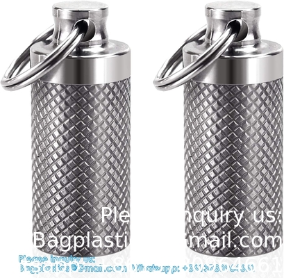 Porte-clés porte-pilule (5 paquets), en aluminium étanche Portable petit médicament de voyage bouteille boîtier boîte conteneur pour sac à main