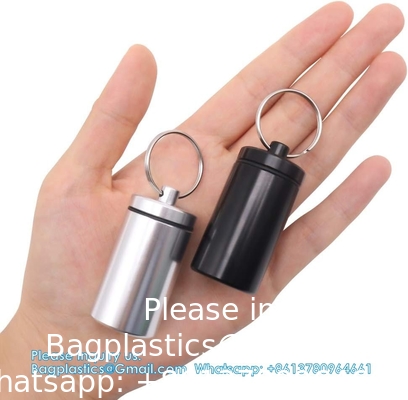 Porte-clés porte-pilule (5 paquets), en aluminium étanche Portable petit médicament de voyage bouteille boîtier boîte conteneur pour sac à main