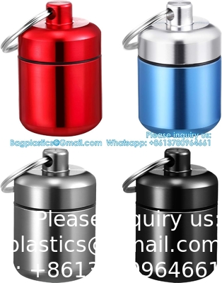Porte-clés porte-pilule (5 paquets), en aluminium étanche Portable petit médicament de voyage bouteille boîtier boîte conteneur pour sac à main