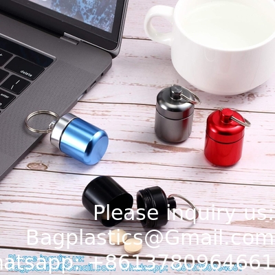 Porte-clés porte-pilule (5 paquets), en aluminium étanche Portable petit médicament de voyage bouteille boîtier boîte conteneur pour sac à main