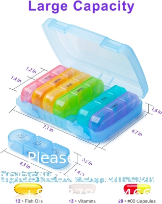 Organiseur de pilules hebdomadaire extra-grand, porte-pilule de 7 jours Voyage Pilule quotidienne Boîte d'organiseur de médicaments portable