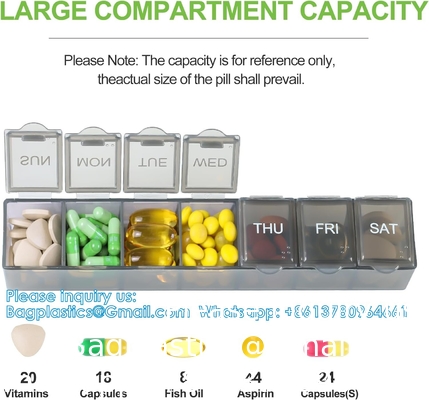 Organiseur de pilules hebdomadaire extra-grand, porte-pilule de 7 jours Voyage Pilule quotidienne Boîte d'organiseur de médicaments portable