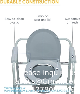 Chaise de lit en acier pliable, toilette portable, aide les personnes baryatriques pesant jusqu'à 350 livres