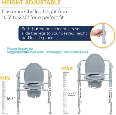 Chaise de lit en acier pliable, toilette portable, aide les personnes baryatriques pesant jusqu'à 350 livres