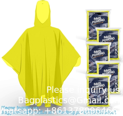 Ponchos jetables pour adultes avec capuchon, équipement de pluie d'urgence pour le camping, la randonnée, la marche, regarder des jeux