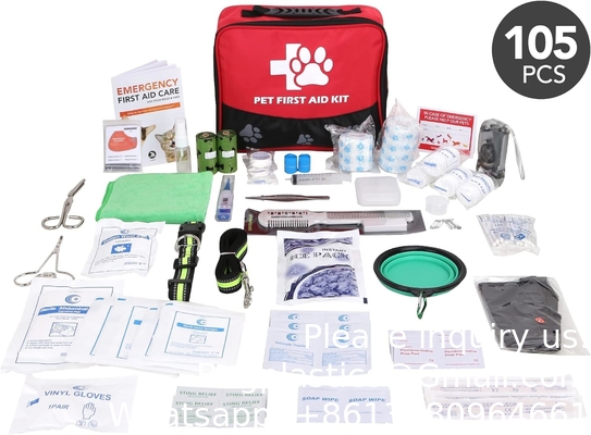 Kit de premiers secours pour animaux de compagnie, fournitures infirmières de 105 pièces avec collier d'urgence, instructions de premiers secours et plus idéal pour la maison