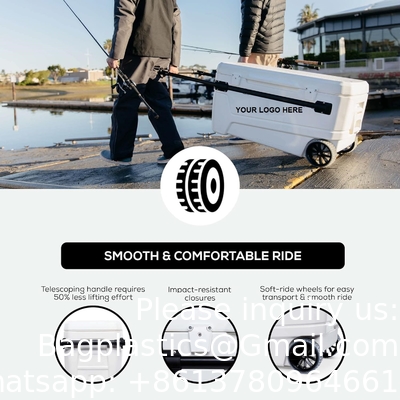 55 Quart Best Sell Boîte à glace 4 roues Premium Cooler à roues isolant en mousse dossier pliable siège froid poitrine