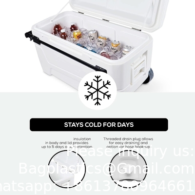 55 Quart Best Sell Boîte à glace 4 roues Premium Cooler à roues isolant en mousse dossier pliable siège froid poitrine