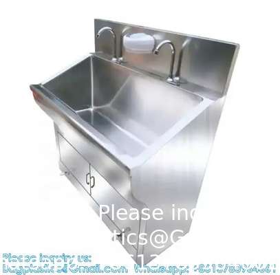 Lave-linge à double lavage à la main avec capteur automatique ou pédale personnalisée 304 induction d'égout en acier inoxydable
