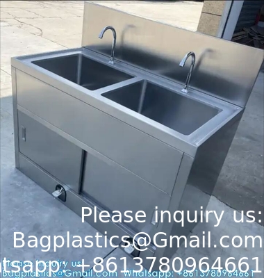 Lave-linge à double lavage à la main avec capteur automatique ou pédale personnalisée 304 induction d'égout en acier inoxydable