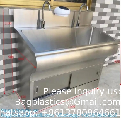 Lave-linge à double lavage à la main avec capteur automatique ou pédale personnalisée 304 induction d'égout en acier inoxydable