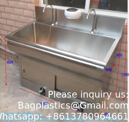 Lave-linge à double lavage à la main avec capteur automatique ou pédale personnalisée 304 induction d'égout en acier inoxydable
