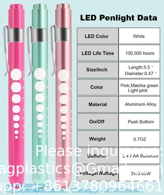 OEM Alloy d'aluminium Lumière de stylo infirmier Médecin Torche personnalisée Lumière de stylo médical à LED avec jauge de pupille Pour infirmière